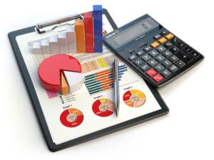Business financial chart graph on clipboard isolated on white. Accounting, tax financial report concept.