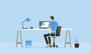 Remote work illustration with blue background
